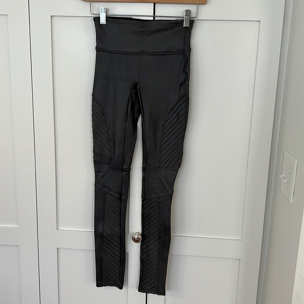 Spanx grey faux leather moto leggings